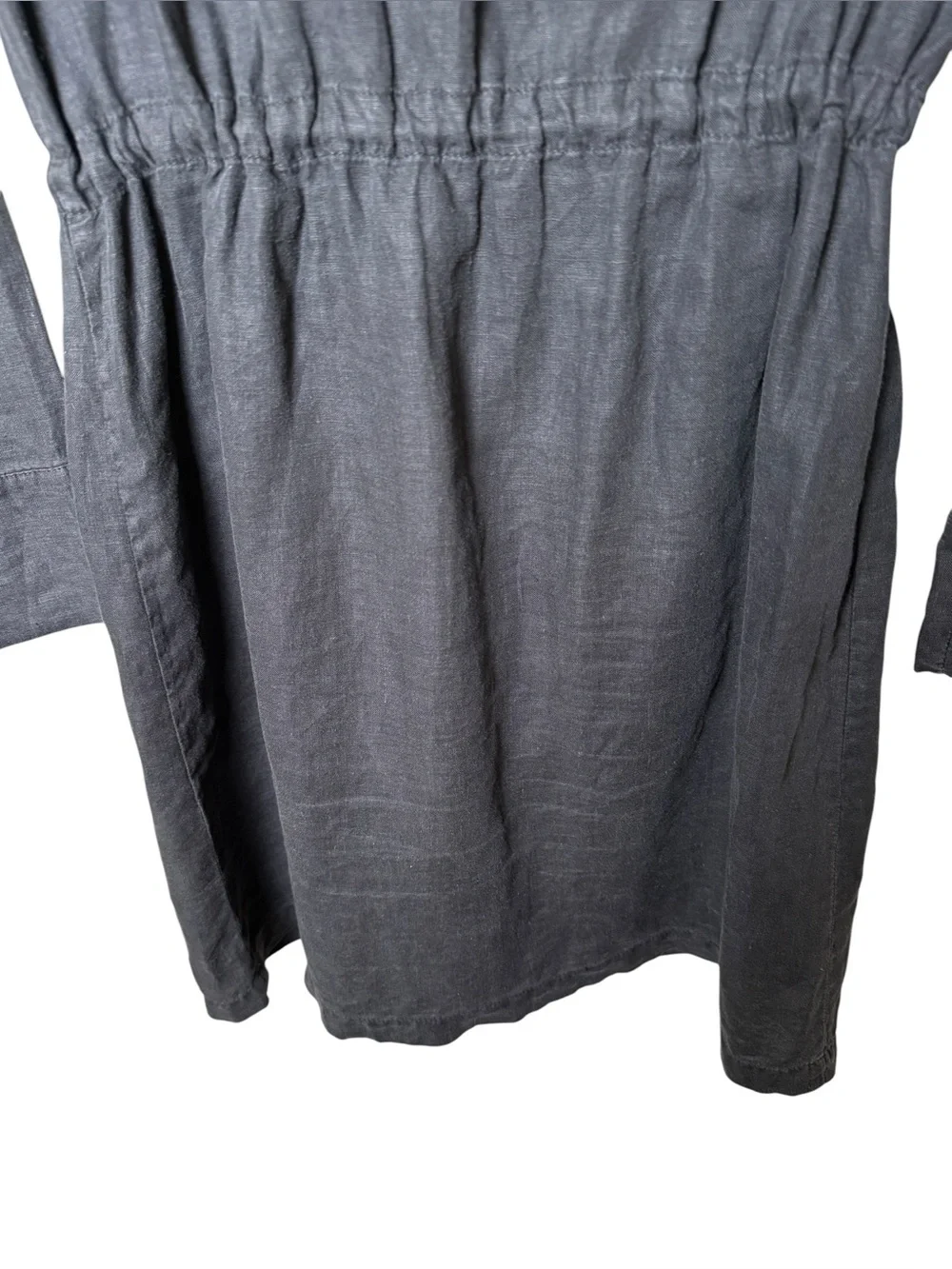 Michael Stars Small LINEN Charcoal Long-Sleeve Asymmetrical Zip Shirt Dress